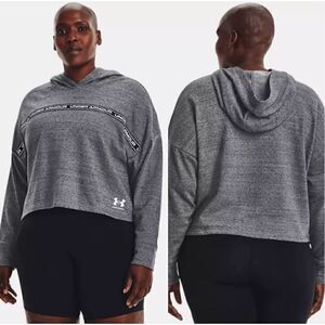 Under Armour Rival Terry Crop Loose Fit Hoodie Womens Size Large Grey Athletic